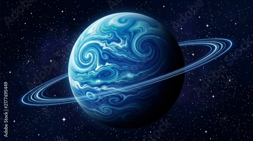 Celestial Ringed Planet: A mesmerizing gas giant, bathed in cosmic light, displays swirling atmospheric patterns and prominent rings against a backdrop of a starry nebula.