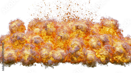 Canvastavla Isolated grand explosion with hot orange flames, dynamic smoke and fiery debris