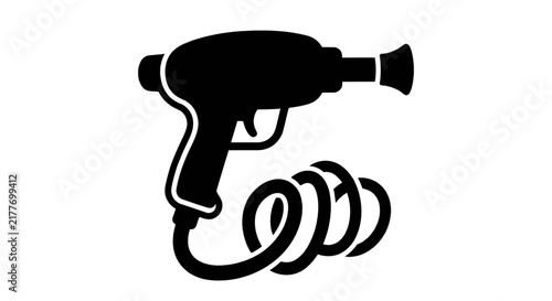 Vector illustration of industrial pneumatic tool icon with coiled hose on a transparent background