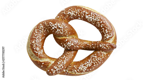 Quadro su tela Isolated crispy golden brown twisted German pretzel with chunky salt, a classic baked treat