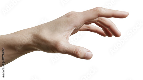 Obraz na plátne Isolated human hand making a precise grasping gesture, fingers curved ready to h