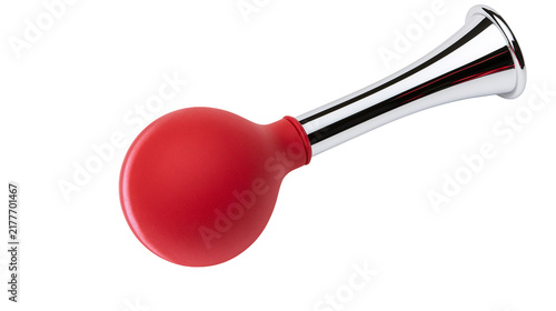 Obraz na płótnie Isolated classic red squeeze horn with shiny chrome trumpet, a fun retro noise m