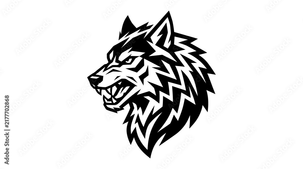 Fototapeta premium Aggressive Wolf Head Emblem, Tribal Style, Isolated