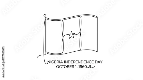 Obraz na plátne Continuous line drawing of Nigerian flag for Independence Day