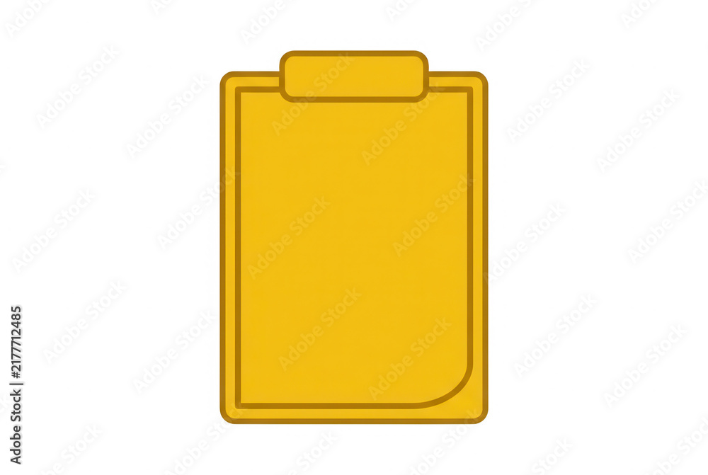 Obraz premium Minimalistyczna ikona żółtego schowka z kartką papieru, przedstawiająca płaski symbol biurowy do zarządzania zadaniami, listami kontrolnymi i dokumentami w nowoczesnym stylu graficznym.