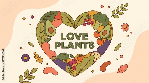 Love Plants: Vegan and Vegetarian Heart with Healthy Eating Vegetables for Vegan Day