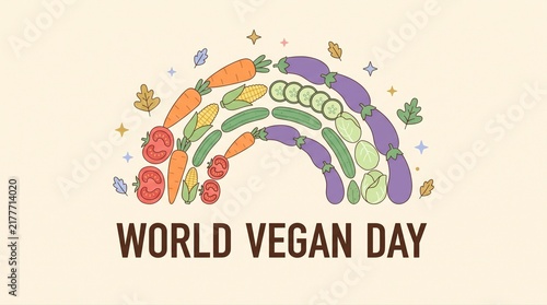 World Vegan Day celebration with a vibrant vegetable rainbow for healthy eating and vegetari