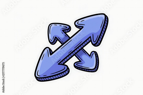 3D Cartoonish Arrows Up and Down Line Hand Drawn Vector Isolated on White Background