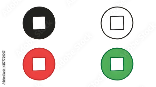 Four colored circle icons with square cutouts