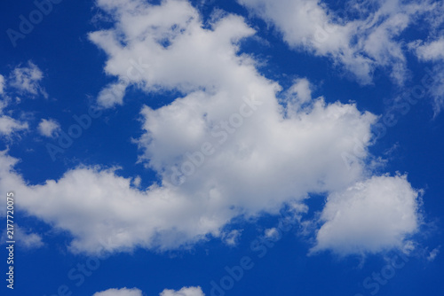 Bright blue sky with large fluffy white cumulus cloud