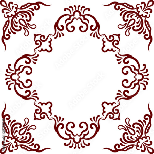 Rhombus Vintage Ornamental Frame Border with Floral Corners Vector Design