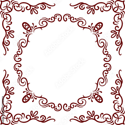 Vintage Circular Swirl Frame with Decorative Corners Vector Design