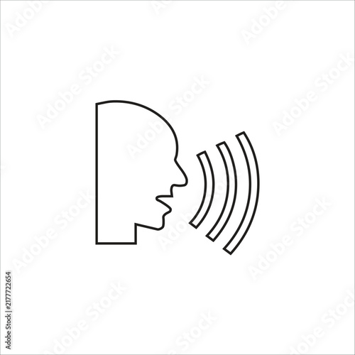 Voice Control Line Icon Vector Illustration Wireframe Speaking Head Sound Waves Symbol