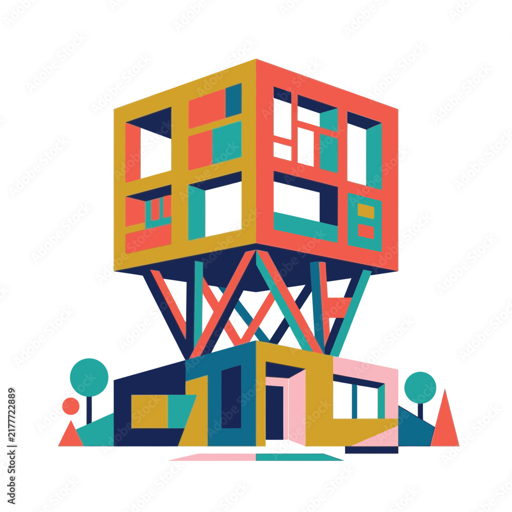 Fototapeta premium Abstract Geometric Building Facade, Modern Architecture Concept