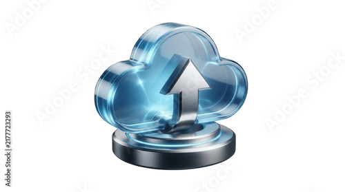 Obraz na płótnie Cloud upload icon with glossy finish and transparent background