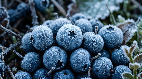 Fresh Blueberries Covered with Morning Frost