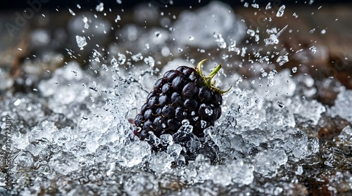 Fresh Blackberry Splashing in Ice and Water