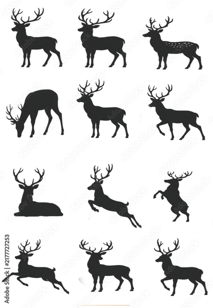 Fototapeta premium Deer Silhouette Vector Bundle – 12 Wildlife Animal Designs
