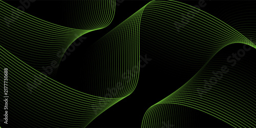 Abstract Green Wave Lines On Black Background - Futuristic Flowing Neon Ribbon Design For Technology