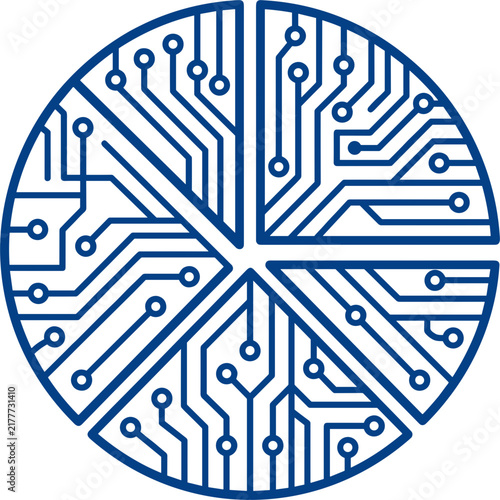 Blue circular circuit board pattern icon