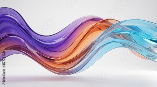Abstract flowing glass waves with colorful gradients create a modern artistic background design.