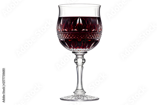 Crystal wine glass filled with red wine isolated on transparent