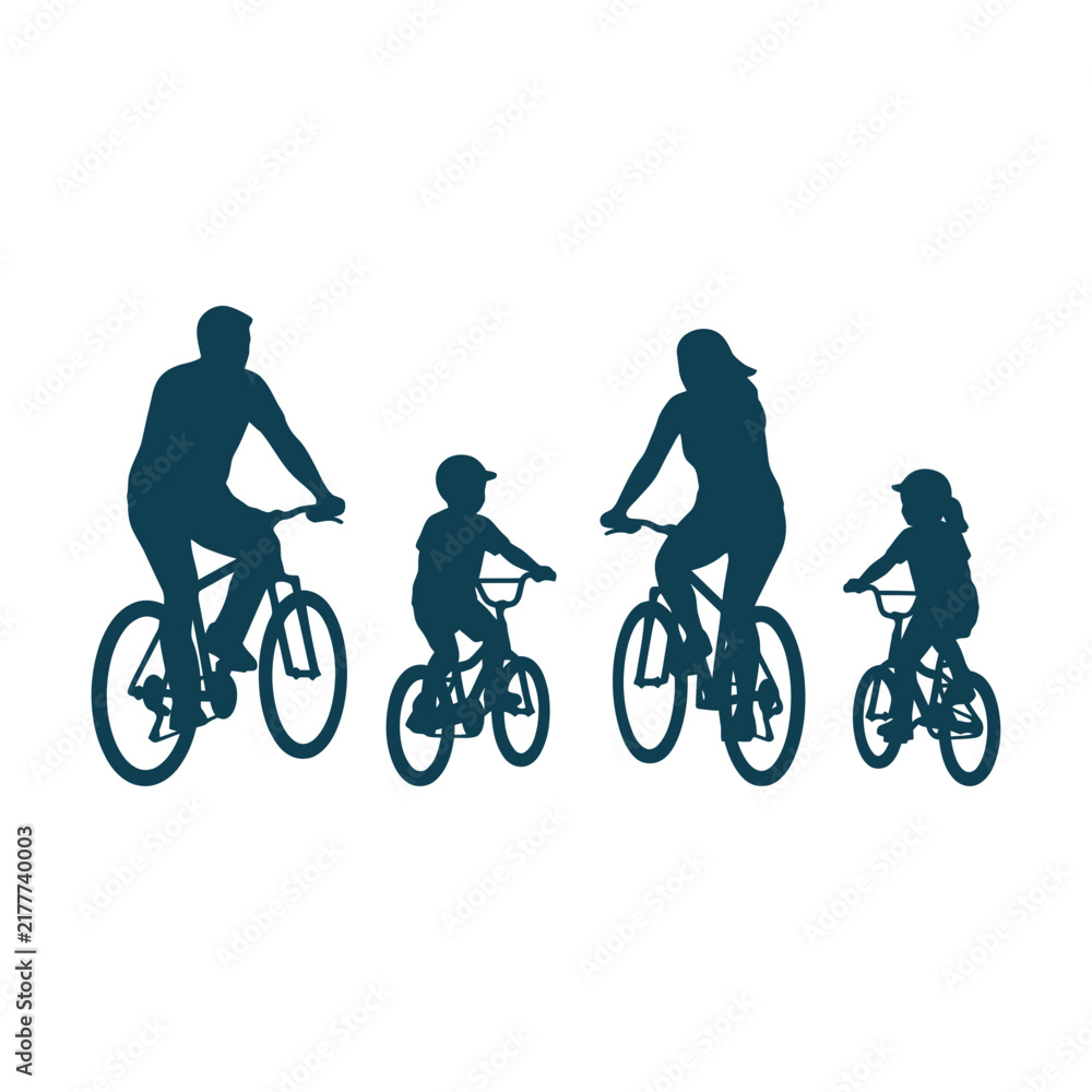 Fototapeta premium Family cycling silhouette riding bicycles together outdoor recreation