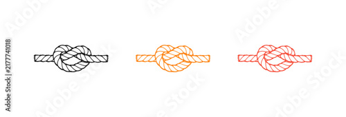 Set of hand drawn nautical rope knots in black orange and red colors.