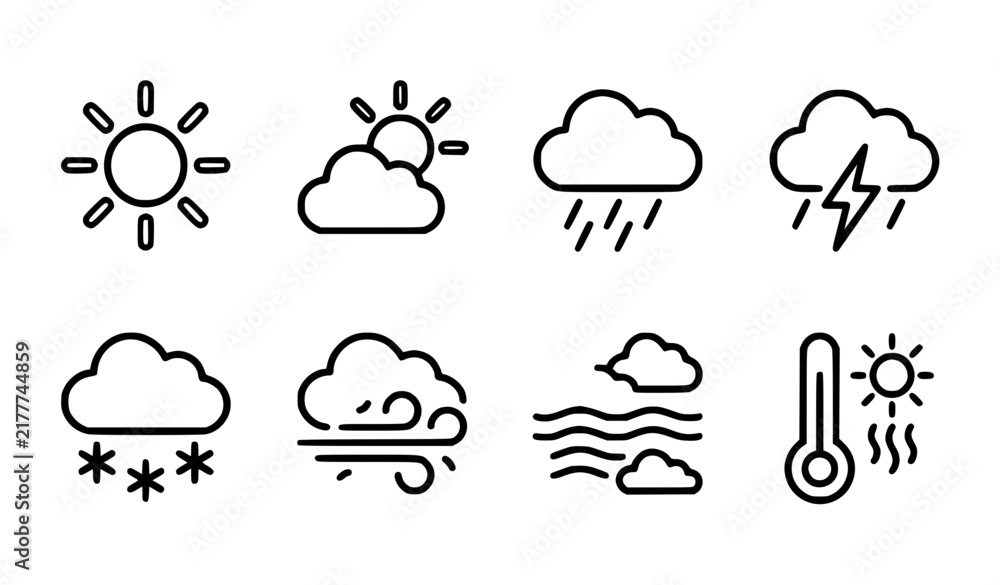 Obraz premium Minimal Weather Forecast Outline Icons