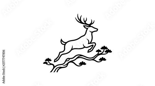 Leaping deer stylized illustration on white background