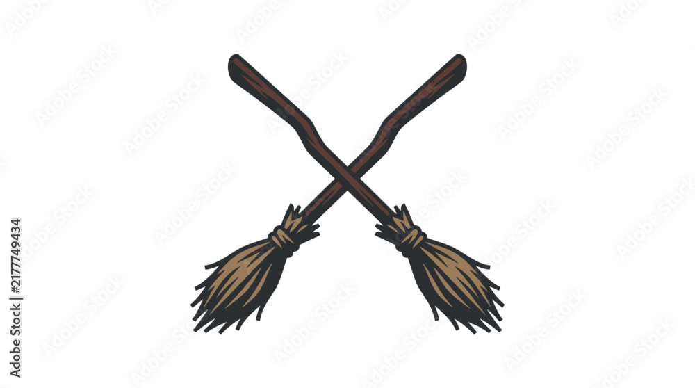 Fototapeta premium Crossed Witches Brooms Vector Illustration for Halloween Design halloween