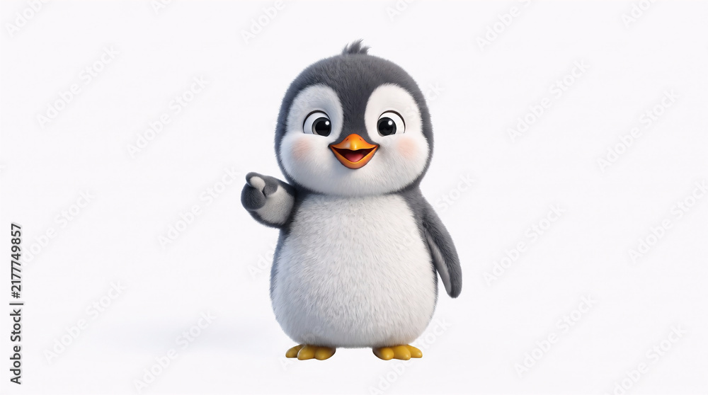 Fototapeta premium Cute baby penguin pointing finger