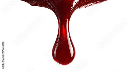 Single red liquid drop isolated on transparent background png file