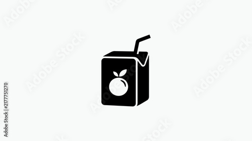 Orange juice carton icon with straw