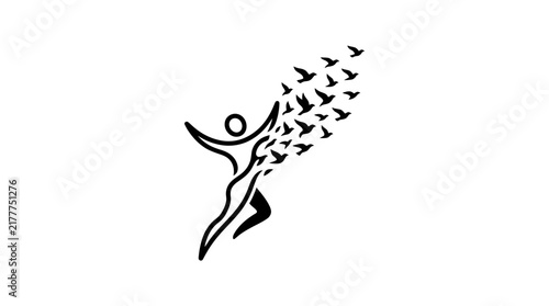 Human figure transforming into flock of birds
