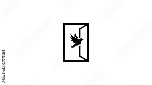 Bird flying out of open doorway silhouette