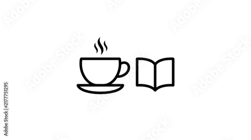 Hot beverage and open book icon