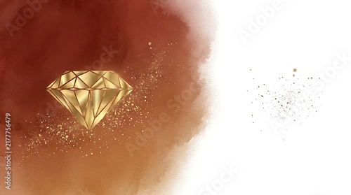 Golden Diamond Watercolor Brown Background Luxury Jewelry Concept With Copy Space