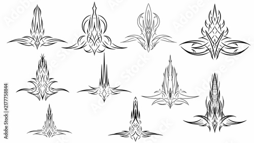 Set of black tribal pinstripe vector graphics for vehicle decoration.
