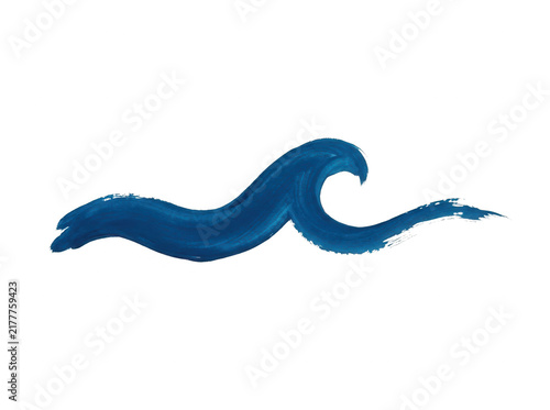 Ilustração minimalista de uma onda do mar estilizada com pincelada artística em tons de azul escuro sobre fundo branco isolado.