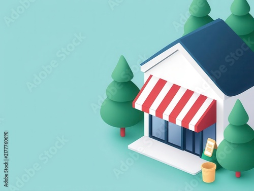 Isometric landscape of expanding franchise stores