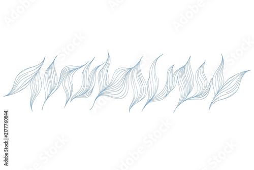 Padrão abstrato de linhas finas e fluidas em tons de azul, criando um efeito visual de ondas suaves ou folhas estilizadas sobre um fundo branco limpo, ideal para design gráfico minimalista e moderno.