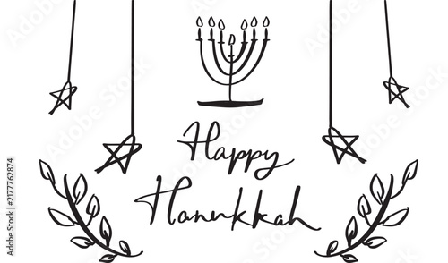 happy hanukkah day text font calligraphy hand written lettering script black color object icon candle star drawing happy hanukkah day december month holiday celebration jewish menorah israel hebrew 