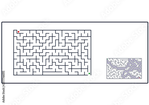 Hard rectangle maze puzzle with solution worksheet  