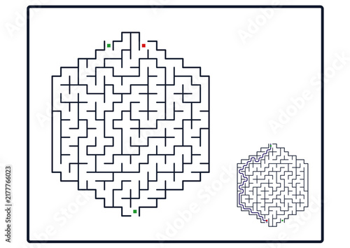 Hexagonal maze puzzle with solution for kids  