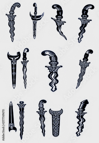 Bild auf Leinwand Traditional Kris Dagger Silhouette Vector Bundle 10 Indonesian Kris Weapon Desig