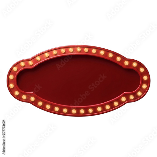 3D Elongated Oval Red Marquee Signboard with Vintage Bulbs