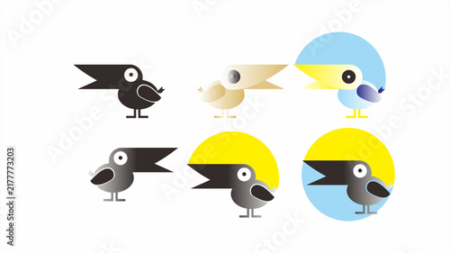 Set of minimalist geometric bird vector icons in various colors, modern cute cartoon bird characters collection isolated on white background.