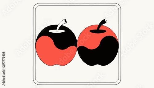 Two red and black apples on white background