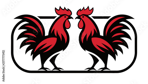 two red roosters facing each other on transparent background